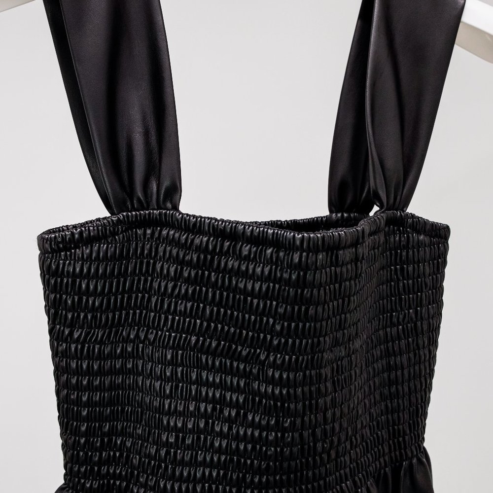 SOLD Staud Smocked Pleather Peplum Tank - Picture 4 of 9